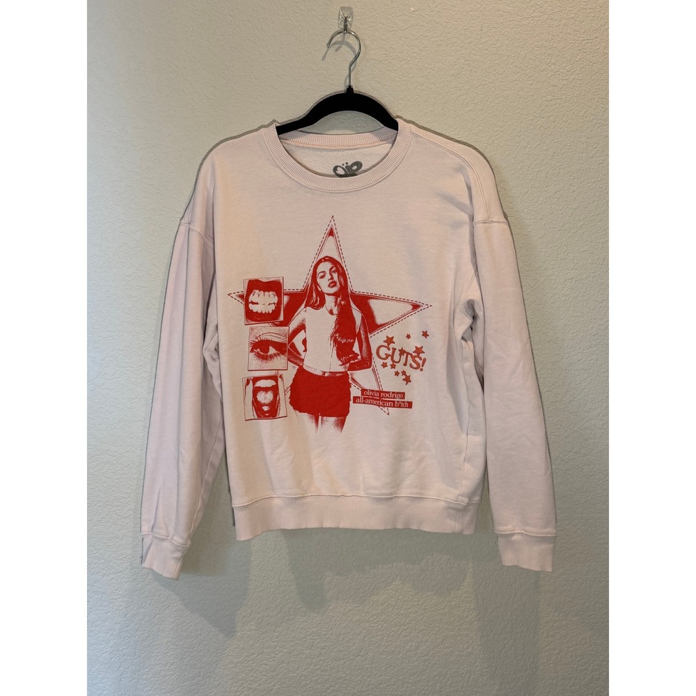 Olivia Rodrigo Women GUTS World Tour Pullover Sweatshirt Light Pink S